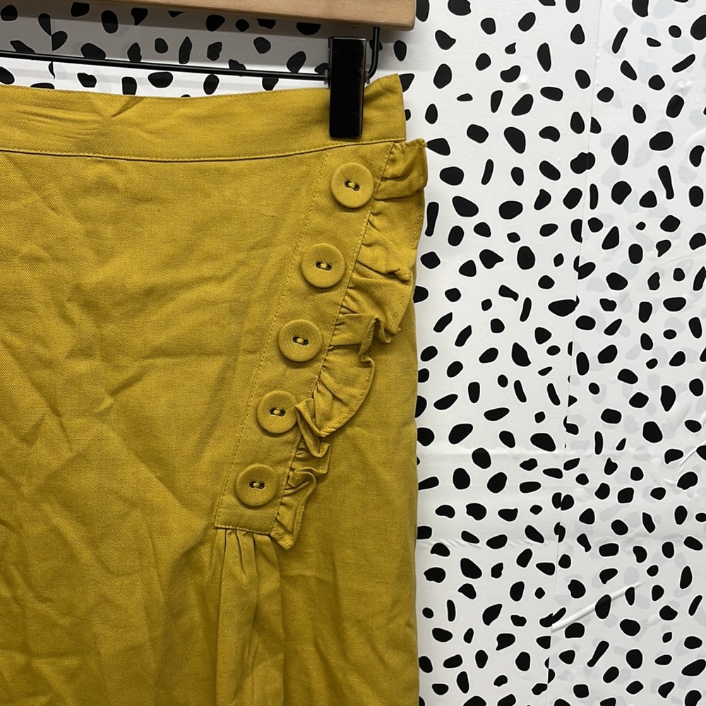 Anthro Burlapp Yellow Ruffle Side Ruched Skirt - Picture 3 of 10
